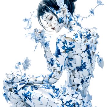 Digital Arts titled "Éclat Floral en Por…" by Frédéric Font (Chroma), Original Artwork, Digital Painting Mounted on Wood Str…