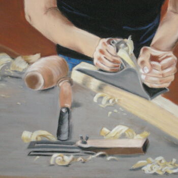 Drawing titled "le menuisier" by Cré'Art "Ghilozzi", Original Artwork, Pastel Mounted on Glass