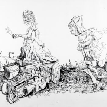 Dessin intitulée "Solutions de contin…" par Bruno Sentier (Assemblages), Œuvre d'art originale, Encre