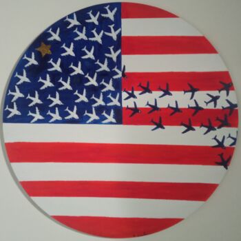 绘画 标题为“America flag circle” 由Roberto Scala, 原创艺术品, 丙烯 安装在木质担架架上