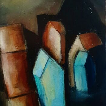 Peinture intitulée ""Les 5 Petites"" par Yann Laurent, Œuvre d'art originale, Encre Monté sur Châssis en bois