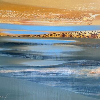 Painting titled "Spilled sky." by Katsiaryna Sumarava, Original Artwork, Oil Mounted on Wood Stretcher frame
