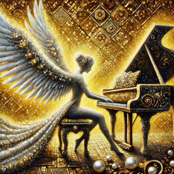 Digitale Kunst getiteld "Angel Crystal Realm…" door Davina Dugnas, Origineel Kunstwerk, 2D Digital Work Gemonteerd op Frame…