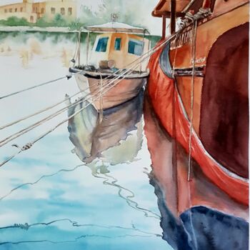 绘画 标题为“Tranquil Harbor Sce…” 由Olga Sova, 原创艺术品, 水彩