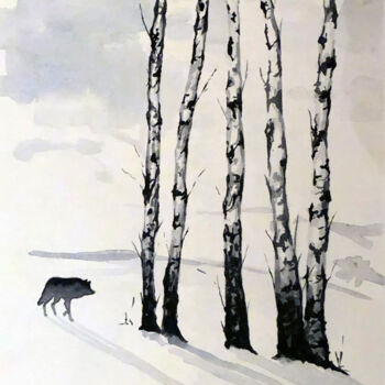Printmaking titled "Birches I" by Davide Capriata, Original Artwork, Screenprinting