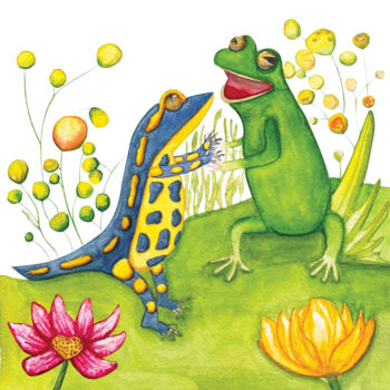 Painting titled "Salamander and Frog" by Janet Signorini, Original Artwork, Watercolor