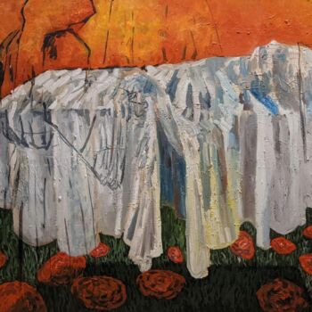 Peinture intitulée "something happens" par October, Œuvre d'art originale, Huile Monté sur Châssis en bois