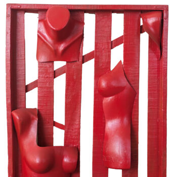 Sculpture intitulée "the fire cabinet" par October, Œuvre d'art originale, Bois Monté sur Châssis en bois