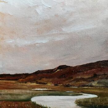 Painting titled "Mountains river" by Katsiaryna Budzko, Original Artwork, Oil Mounted on Wood Panel