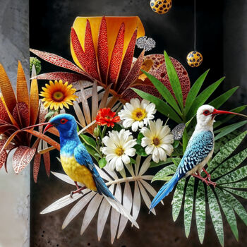 Digital Arts titled "Oiseaux exotiques" by Gilles Lair, Original Artwork, Digital Painting