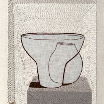 纺织艺术 标题为“Vase Composition I’…” 由Milena Paladino, 原创艺术品, 刺绣