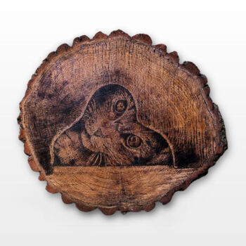 Printmaking titled "Cat - pirography art" by Jakub Kossakowski (Art After Hours), Original Artwork, Wood