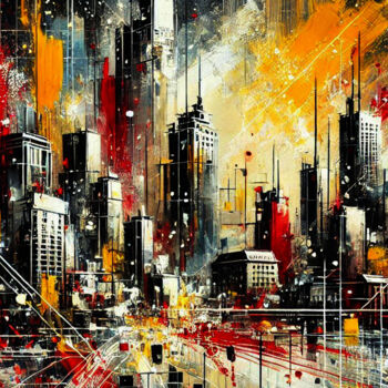数字艺术 标题为“Abstract cityscape 8” 由Lee Eggstein, 原创艺术品, 数字油画 安装在木质担架架上