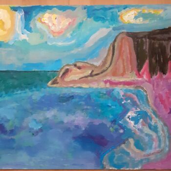 Painting titled "Falaise le matin" by Alexandra Pilleux (De Montbrial), Original Artwork, Acrylic Mounted on Cardboard