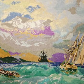 Textile Art titled "The storm" by Anatolii Rabkov, Original Artwork, Embroidery Mounted on Other rigid panel