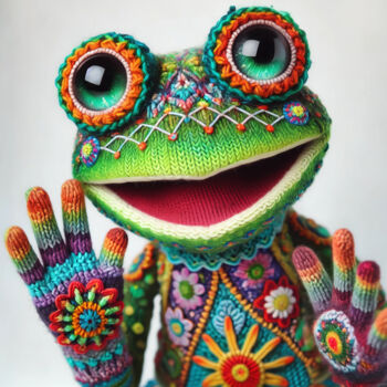 Digitale Kunst getiteld "Vibrant Knitted Fro…" door Alberto Capitani, Origineel Kunstwerk, AI gegenereerde afbeelding