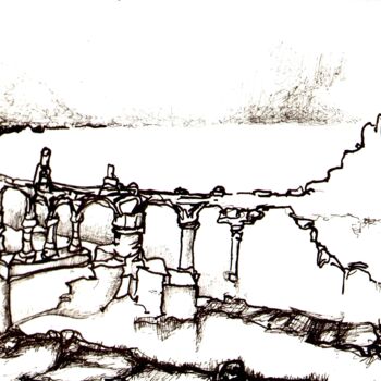 Tekening getiteld "Pont, 2020" door Dominique Leblanc, Origineel Kunstwerk, Marker