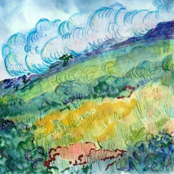 Peinture intitulée "Vue imaginaire sur…" par Edith Bos Boyer (EDITH DONC), Œuvre d'art originale, Aquarelle