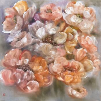 Painting titled "Dreamscape Blooms" by Tanja Frost, Original Artwork, Oil Mounted on Wood Stretcher frame