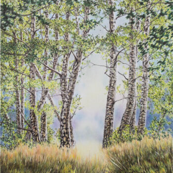 Malerei mit dem Titel "Birken an Schulzens…" von Ronald Firla, Original-Kunstwerk, Conté-Buntstifte