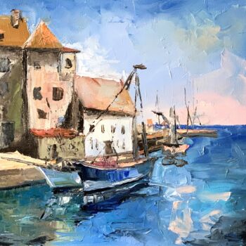 Pittura intitolato "Mediterranean harbo…" da Vita Schagen, Opera d'arte originale, Olio Montato su Telaio per barella in leg…