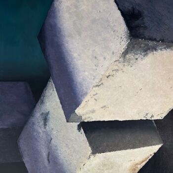 Schilderij getiteld "Tria Quadrata" door Olivier Secretan, Origineel Kunstwerk, Olie Gemonteerd op Frame voor houten brancard