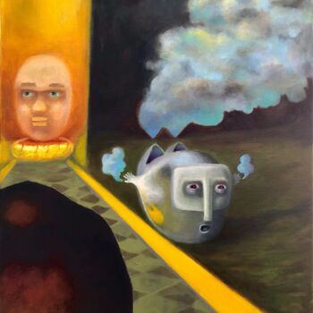 Painting titled "Elephant Wisdom" by Piotr Paluchowski, Original Artwork, Oil Mounted on Wood Stretcher frame