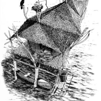 Dessin intitulée "Cabane #2" par Gaele Flao, Œuvre d'art originale, Encre