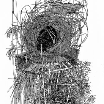 Dessin intitulée "Cabane #3" par Gaele Flao, Œuvre d'art originale, Encre