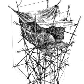 Dessin intitulée "Cabane #5" par Gaele Flao, Œuvre d'art originale, Encre