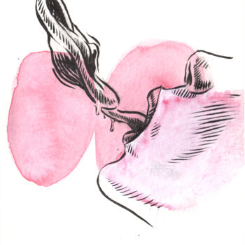 Dessin intitulée "Bonbon lobe" par Gaele Flao, Œuvre d'art originale, Encre Monté sur Panneau de bois