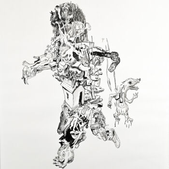 Dessin intitulée "Entrailles d'évadé" par Bruno Sentier (Assemblages), Œuvre d'art originale, Encre
