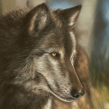 Ζωγραφική με τίτλο "Loup gris" από Cathy Cheneau, Αυθεντικά έργα τέχνης, Παστέλ Τοποθετήθηκε στο artwork_cat.