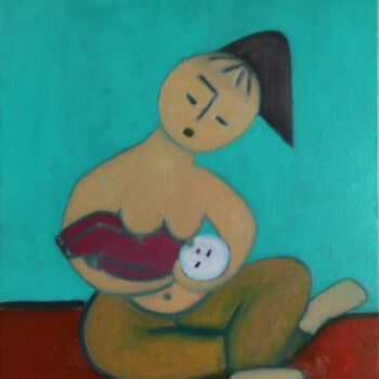 Painting titled "CONTENTMENT" by Adele Mosonyi, Original Artwork, Oil Mounted on Wood Stretcher frame