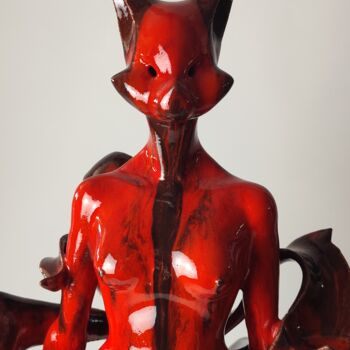 Skulptur mit dem Titel "Burning Kitsune" von Yuriy Musatov, Original-Kunstwerk, Keramik