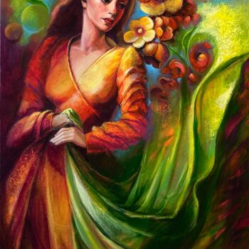 Pintura intitulada "The Florist" por Reneta Isin, Obras de arte originais, Óleo Montado em Armação em madeira