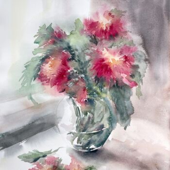 Картина под названием "Ordinary flowers" - Anna Hnatiuk, Подлинное произведение искусства, Акварель