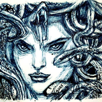 Drawing titled "Medusa 2" by Lucio Forte, Original Artwork, Ink