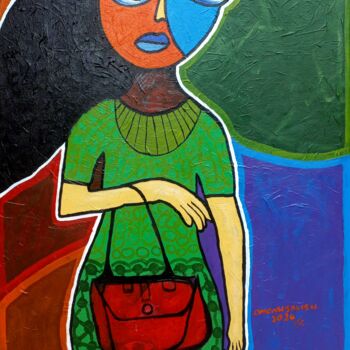 Painting titled "Rich Aunty 2" by Omonu Salisu, Original Artwork, Acrylic