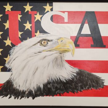 Painting titled "Born in the USA" by Michel Des Mazots, Original Artwork, Acrylic Mounted on Wood Stretcher frame