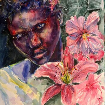 绘画 标题为“"Femme-fleurs"” 由Audrey Ramsbacher, 原创艺术品, 水彩