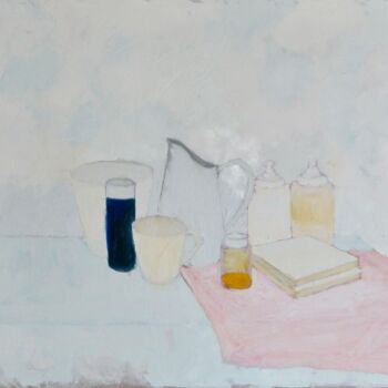Peinture intitulée "Nature morte en bla…" par Bénédicte Basili, Œuvre d'art originale, Huile Monté sur Châssis en bois