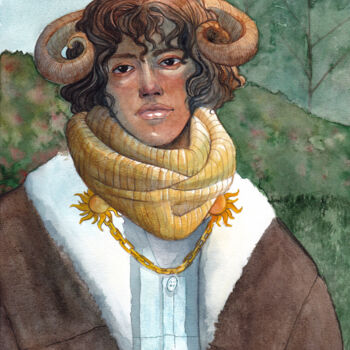 Schilderij getiteld "The pyrenean" door Merrylart, Origineel Kunstwerk, Aquarel