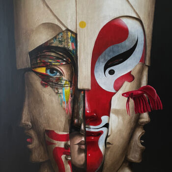 Painting titled "Figure 21" by Fabien Delaube, Original Artwork, Oil Mounted on Wood Stretcher frame