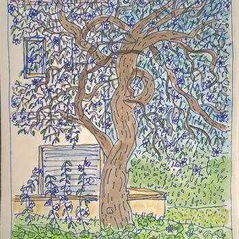 图画 标题为“Urban almond tree” 由Reuven Dattner, 原创艺术品, 标记