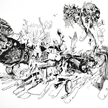 Dessin intitulée "Un éléphant dans le…" par Bruno Sentier (Assemblages), Œuvre d'art originale, Encre