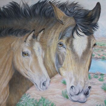 제목이 "Mare and Foal Wild…"인 그림 Deidra Smith로, 원작, 연필