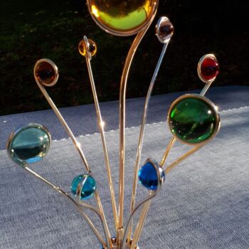 Sculpture intitulée "Exoplanètes florale…" par Frédéric Letrun, Œuvre d'art originale, Métaux