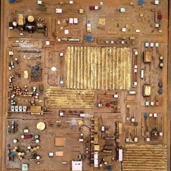 「Cuivres et codes」というタイトルの絵画 Anne Robinによって, オリジナルのアートワーク, アクリル ウッドパネルにマウント