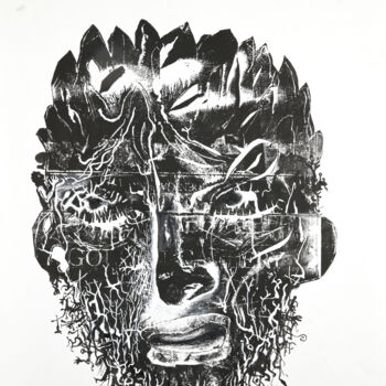 图画 标题为“Le masque du dieu” 由Bruno Sentier (Assemblages), 原创艺术品, 墨